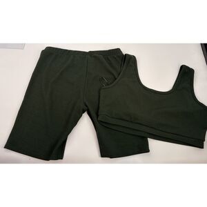 Fashion Nova Olive Ribbed Biker Short Set | Crop Tank & High Waisted Shorts